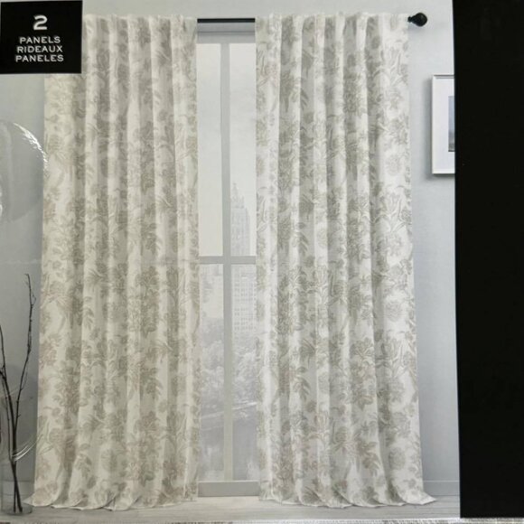 4 Ralph Lauren 50x96 Sadie Floral Window Curtain Panels (2 Sets) Natural Tan